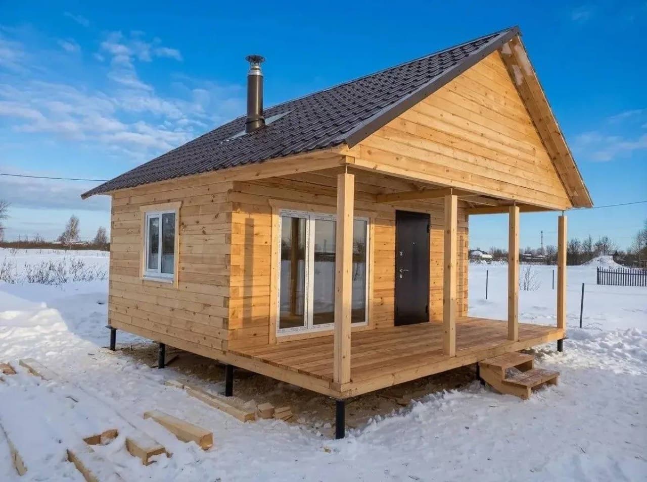 Баня из бруса 6×4 с верандой — 6×4 м + веранда 2×6
