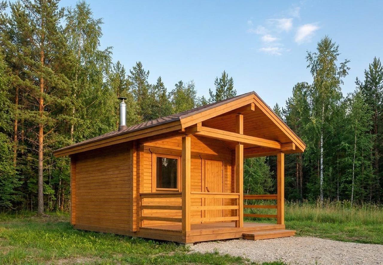 Баня из бруса 2×3 с террасой 2×3 — строительство под ключ в Новосибирске